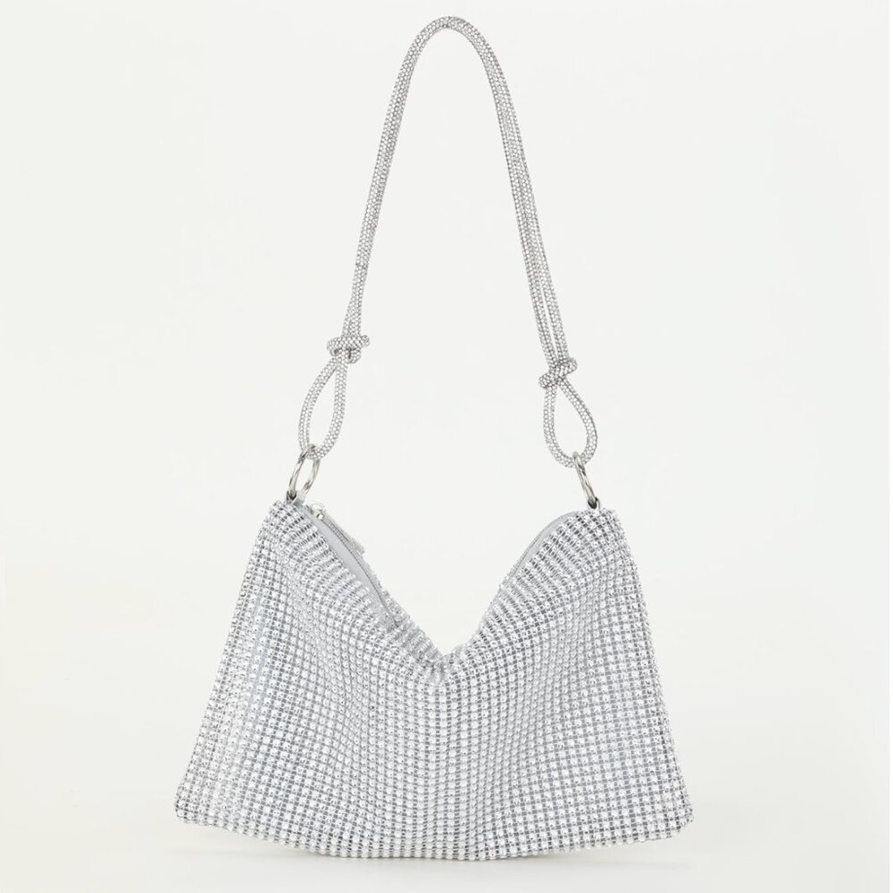 Rhinestone Bag With Zipper Silver
